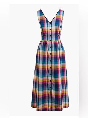 J.Crew Madras Plaid Button Up Midi Dress | NWOT| Nautical |Preppy